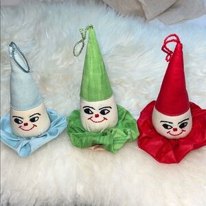 Vintage Clown Stuffed Ornaments Set of 3